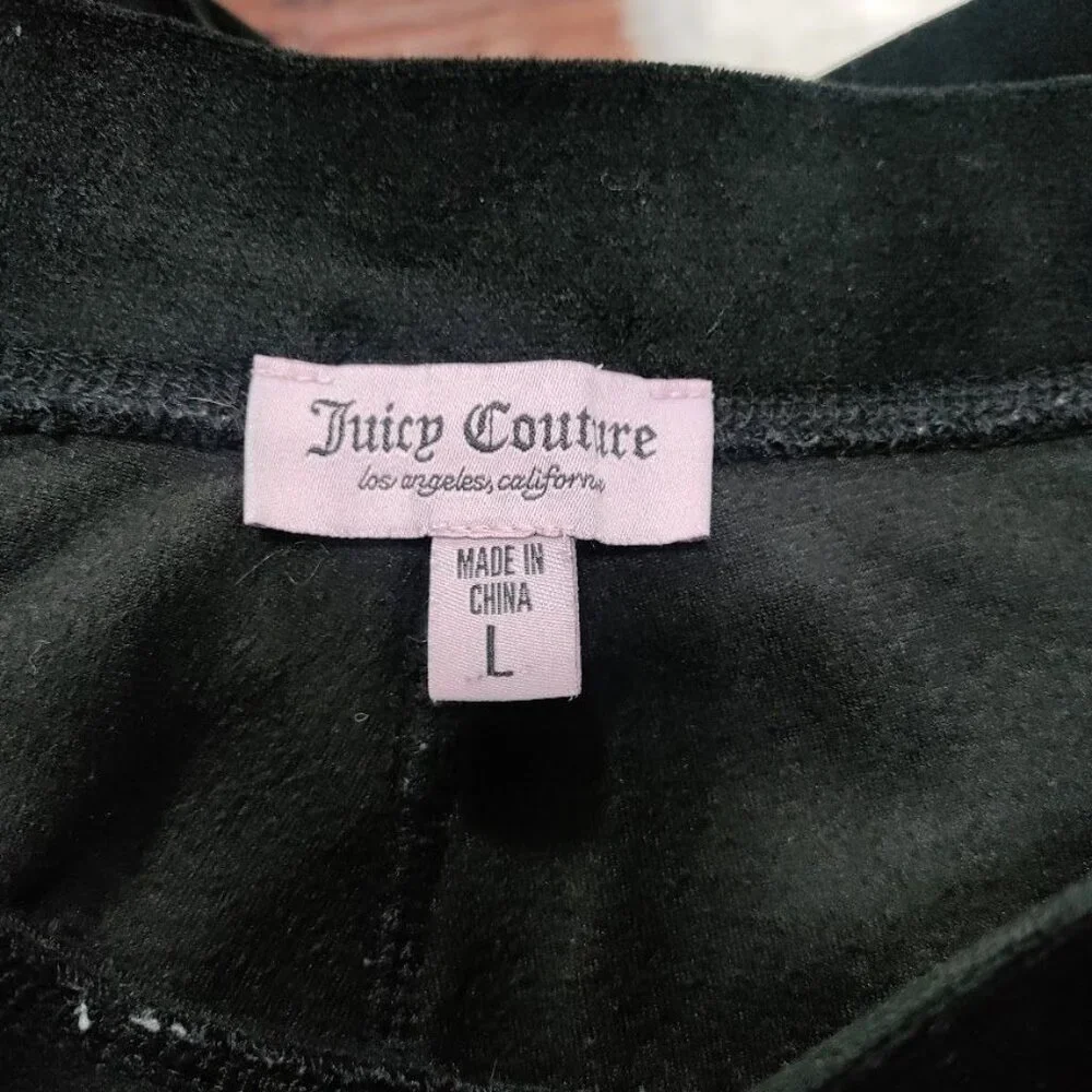 Juicy Couture Womens M/L Low Waist Velour Rhinestone Logo Wide Leg Pants Black - Picture 5 of 11